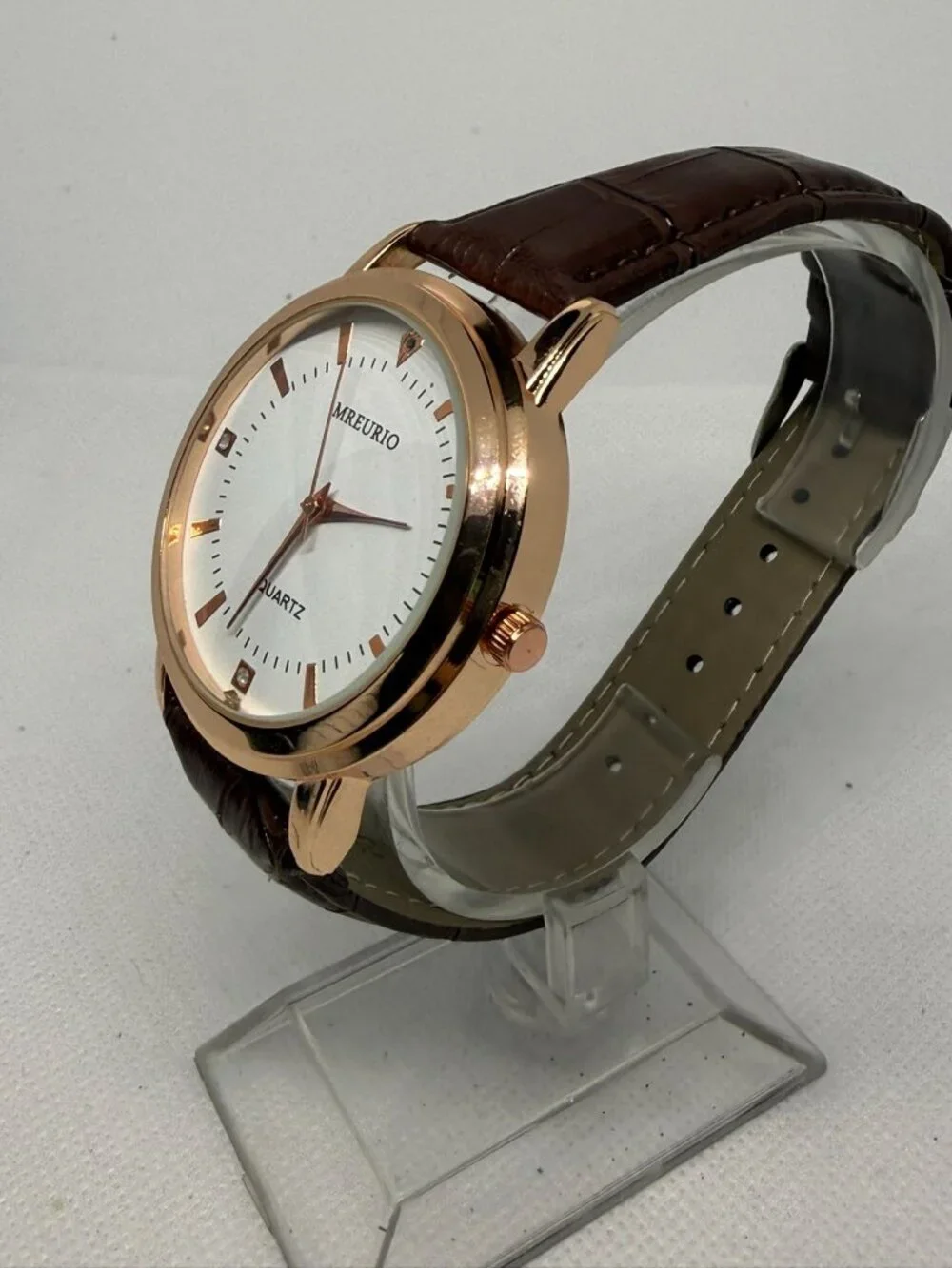 Mreurio Men's Round Analog Watch Rose Gold-Tone Case Brown Leather Band